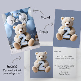 Tarjeta Niño 2.º cumpleaños Oso Cute Teddy y globos