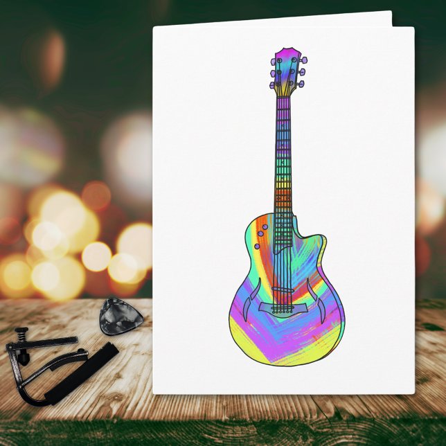 Tarjeta Niño adolescente de guitarra semiacústica de arte  (Funky psychedelic guitar birthday greetings card)