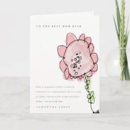 Tarjeta Niño Adorable Dibujado Flor Rosa Botánica Día de l