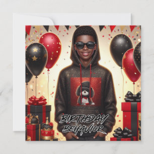 Tarjeta Niño afroamericano de estilo negro/rojo cumpleaños