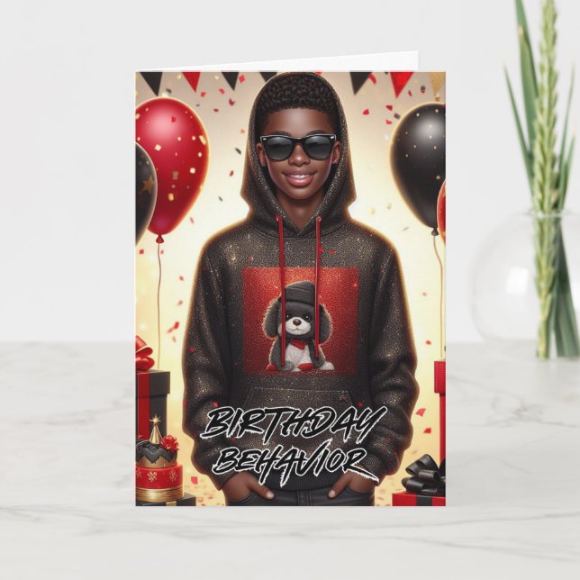 Tarjeta Niño afroamericano de estilo negro/rojo cumpleaños (Anverso)
