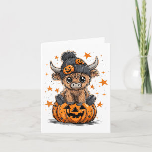 Tarjeta Niño amante de la vaca de Halloween con calabaza d