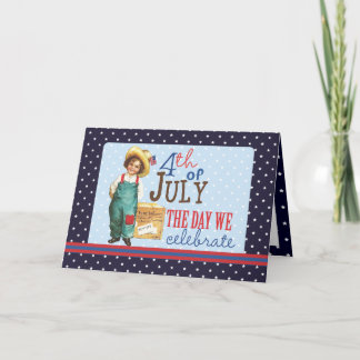 Tarjeta Niño americano vintage 4 de julio