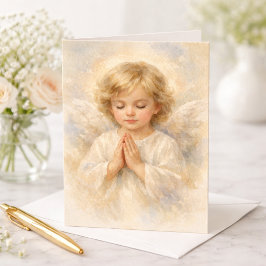 Tarjeta Niño Ángel Orando Acuarela Religioso