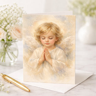 Tarjeta Niño Ángel Orando Acuarela Religioso
