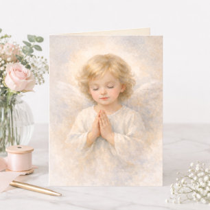 Tarjeta Niño Ángel Orando Acuarela Religioso