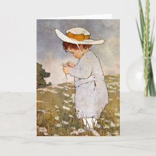 Tarjeta Niño Antiguo Recogiendo Margaritas Bessie Pease Gu