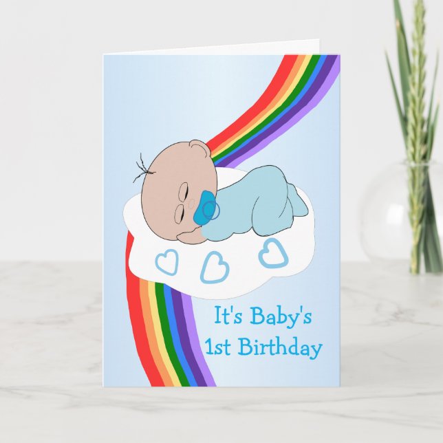 Tarjeta Niño arcoiris primer cumpleaños (Anverso)