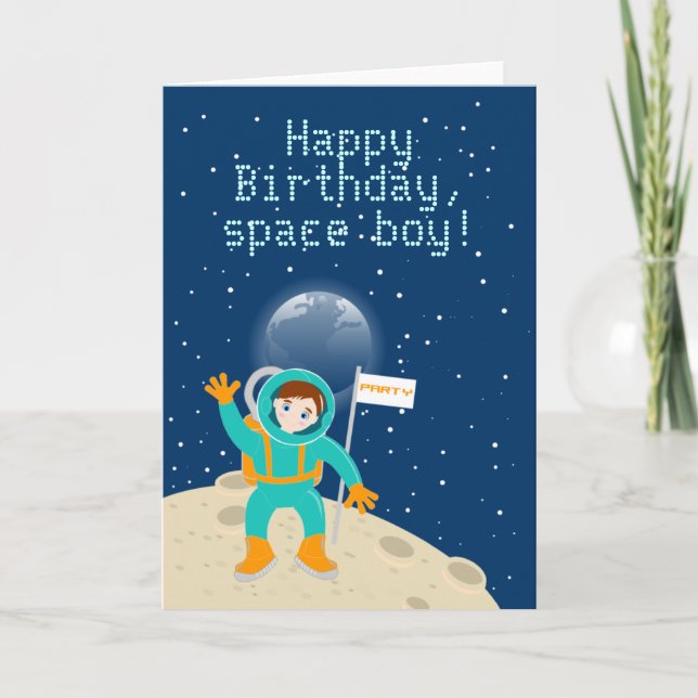 Tarjeta Niño astronauta en la fiesta de cumpleaños de la l (Anverso)