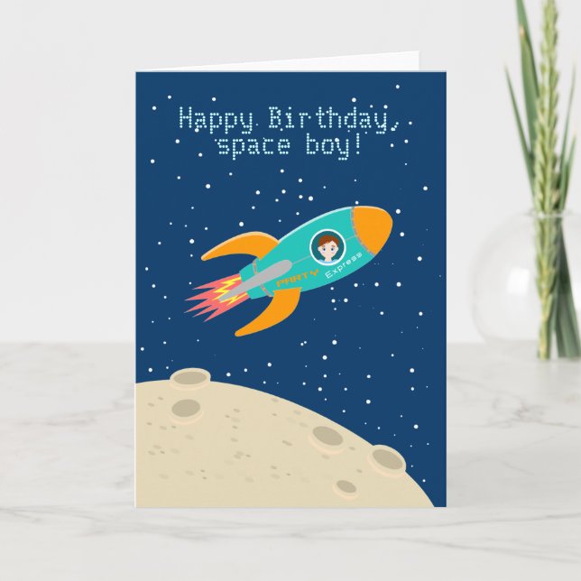 Tarjeta Niño astronauta en la fiesta de cumpleaños de la l (Anverso)