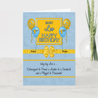 Tarjeta Niño Azul Leo Zodiac Primer cumpleaños