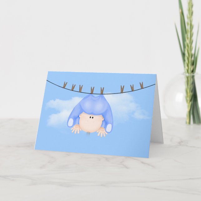 Tarjeta Niño bebé en línea de ropa (Anverso)