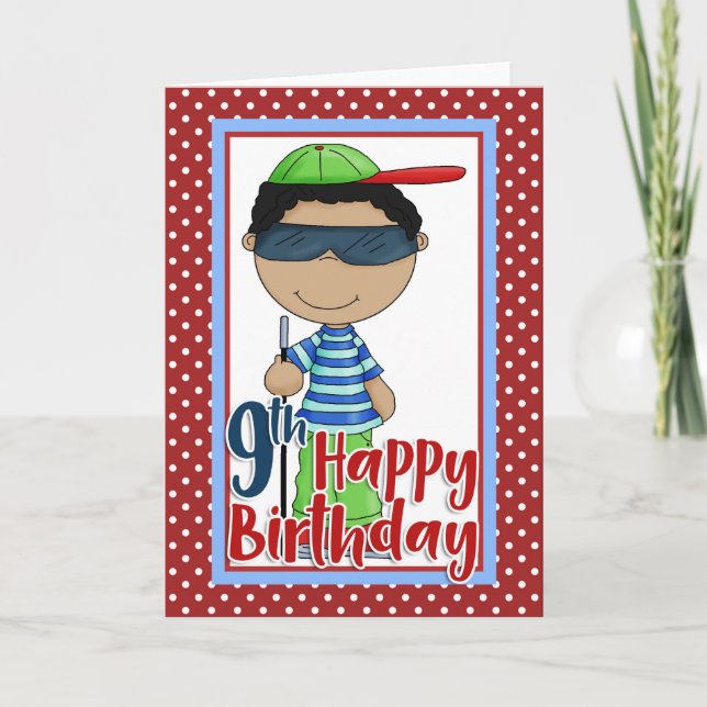 Tarjeta Niño ciego - Feliz noveno cumpleaños (Anverso)