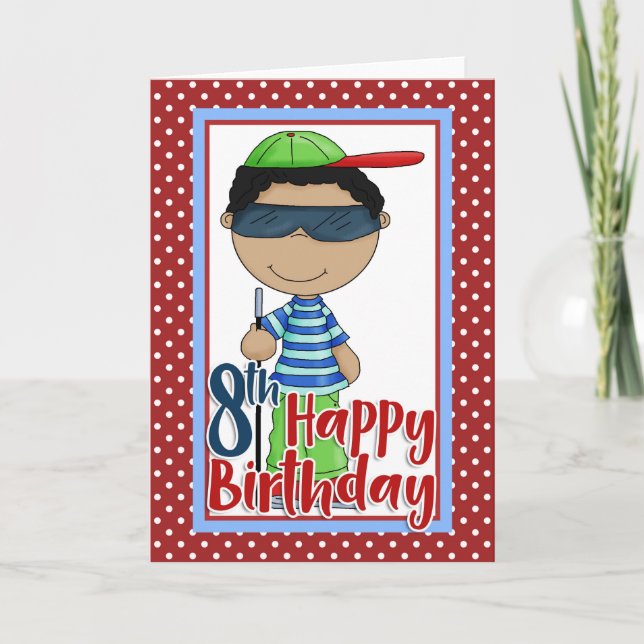 Tarjeta Niño ciego - Feliz octavo cumpleaños (Anverso)