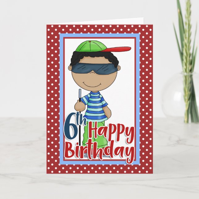 Tarjeta Niño ciego - Feliz sexto cumpleaños (Anverso)