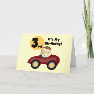 Tarjeta Niño con camisetas y regalos de tercer cumpleaños