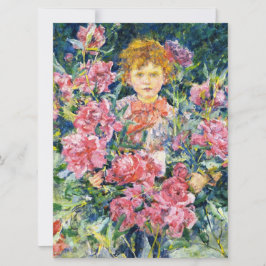 Tarjeta Niño con flores de peonía roja (por Robert Reid)