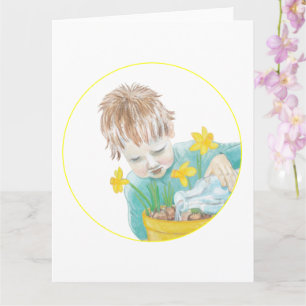 Tarjeta Niño Con Narcisos