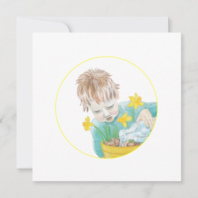 Tarjeta Niño Con Narcisos  (Anverso)