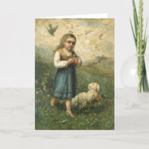 Tarjeta Niño con pájaros y perro - Edward Banister