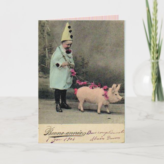 Tarjeta Niño Con Placa De Moda De Cerdo (Anverso)