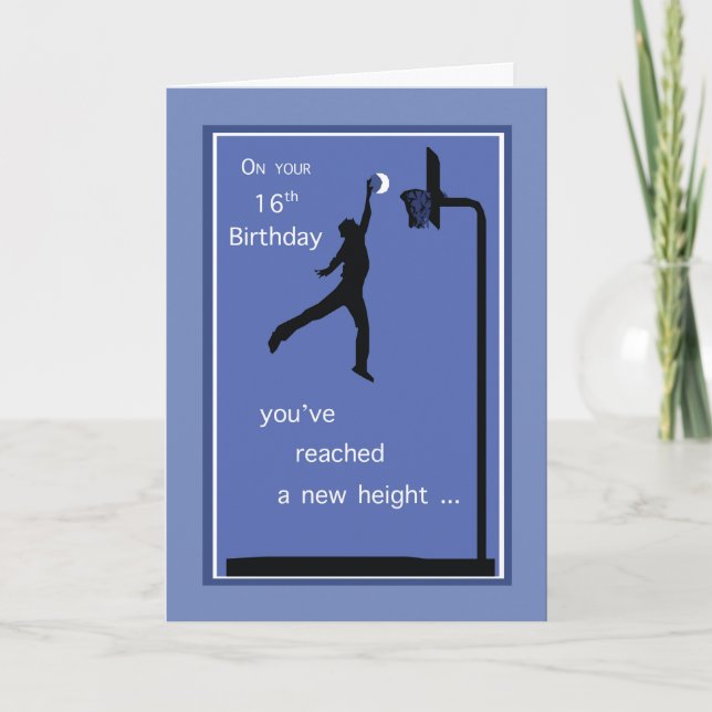 Tarjeta Niño de 16 años, básquetbol, alcanzando su punto m (Anverso)