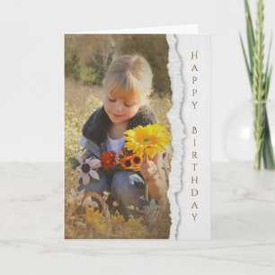 Tarjeta niño de campo con ramo de girasoles