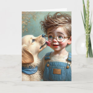 Tarjeta Niño De Cumpleaños Con Cachorro Mascota