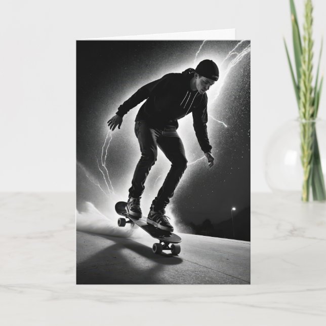 Tarjeta Niño de cumpleaños en un patineta (Anverso)