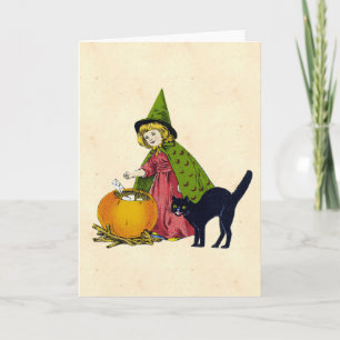 Tarjeta Niño de Halloween del vintage