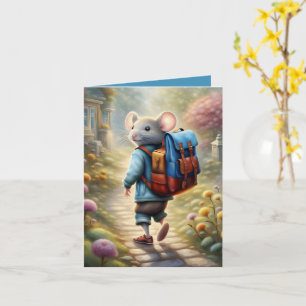 Tarjeta Niño de ratones cortos camino a la escuela, person