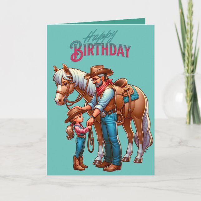 Tarjeta Niño del caballo de vacas occidentales feliz día 5 (Anverso)