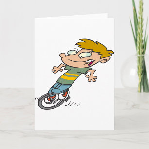 Tarjeta Niño Divertido Montando en Uniciclo