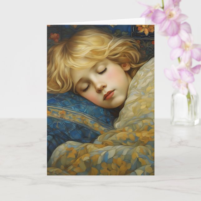 Tarjeta Niño dormido en sueño en la inclinación floral (Orquídea)