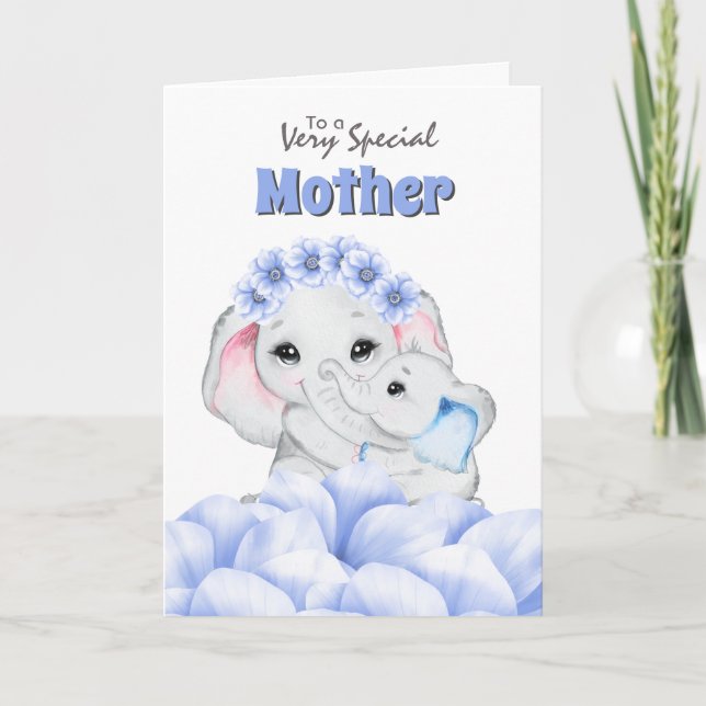 Tarjeta Niño elefante niño Día de la Madre floral (Anverso)