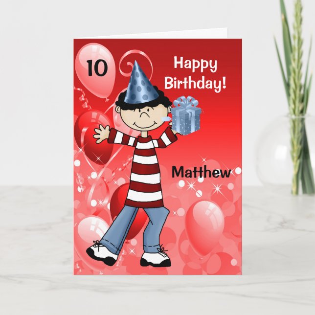 Tarjeta Niño en rojo y azul con cumpleaños de edad (Anverso)