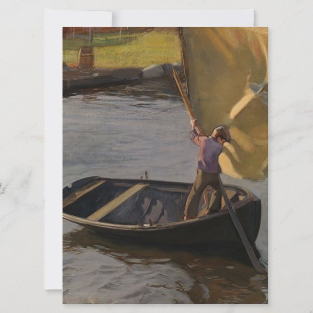 Tarjeta Niño en un barco de vela en el río (Anverso)