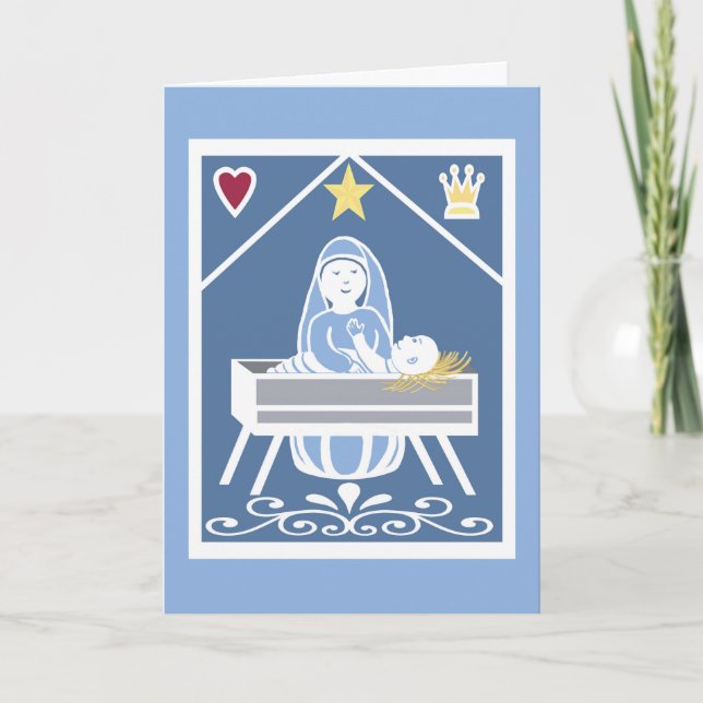 Tarjeta Niño Jesús en el hombro con María, estrella, coraz (Anverso)