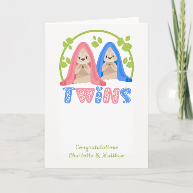 Tarjeta Niño Lechoso Y Chica De Bebés Gemelos Nuevos (Anverso)