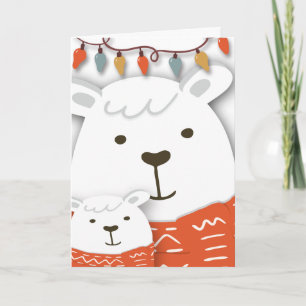 Tarjeta Niño Lindo Y Oso Polar Padre Con Bufanda A Juego
