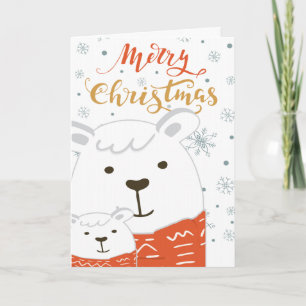 Tarjeta Niño Lindo Y Oso Polar Padre Con Bufanda A Juego