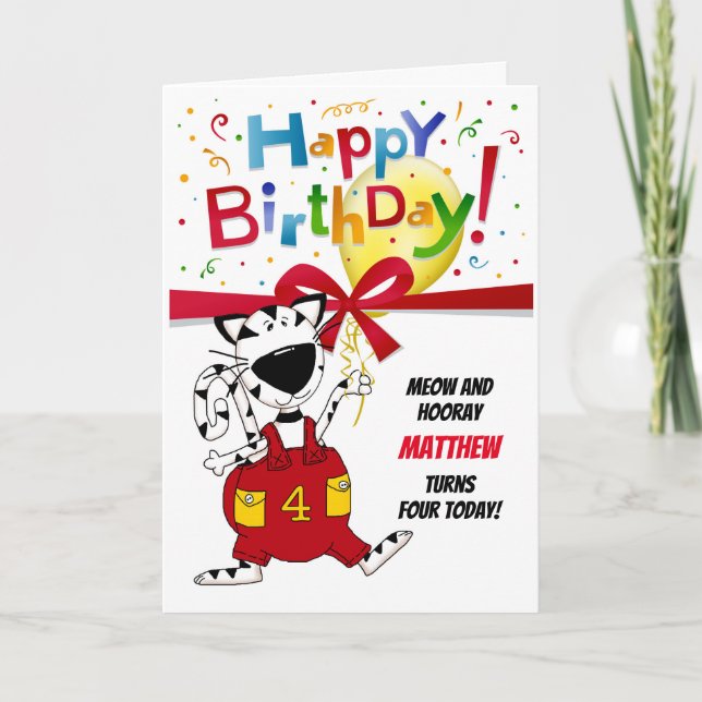 Tarjeta Niño o Chica Personalizado lindo Gato cuarto cumpl (Anverso)