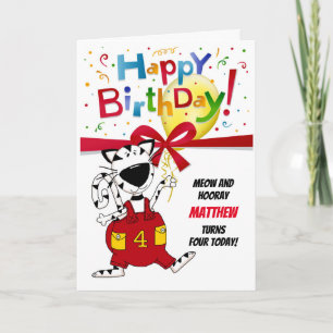 Tarjeta Niño o Chica Personalizado lindo Gato cuarto cumpl