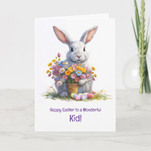 Tarjeta Niño o niña Feliz Pascua con conejo lindo