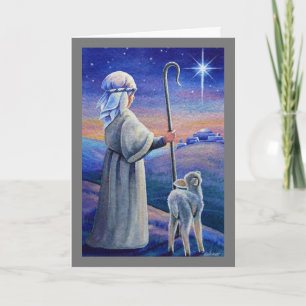 Tarjeta Niño Pastor Cordero y Estrella Arte Acuarela