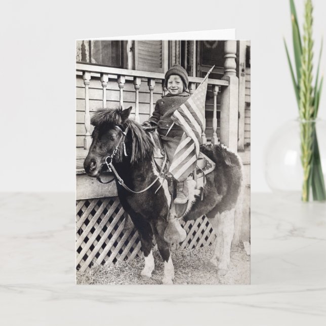 Tarjeta Niño patriótico moniando Pony 1920 (Anverso)