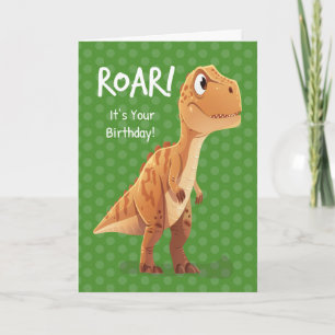 Tarjeta Niño pequeño Cumpleaños T Rex Roar con puntos de p