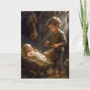 Tarjeta Niño pequeño jugando su tambor para el bebé en un 