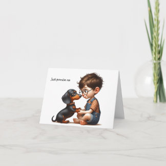 Tarjeta Niño pequeño y Dachshund