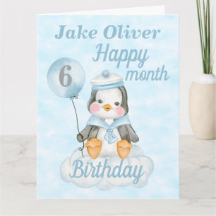 Tarjeta Niño Pingüino 6 Meses Cumpleaños Grande
